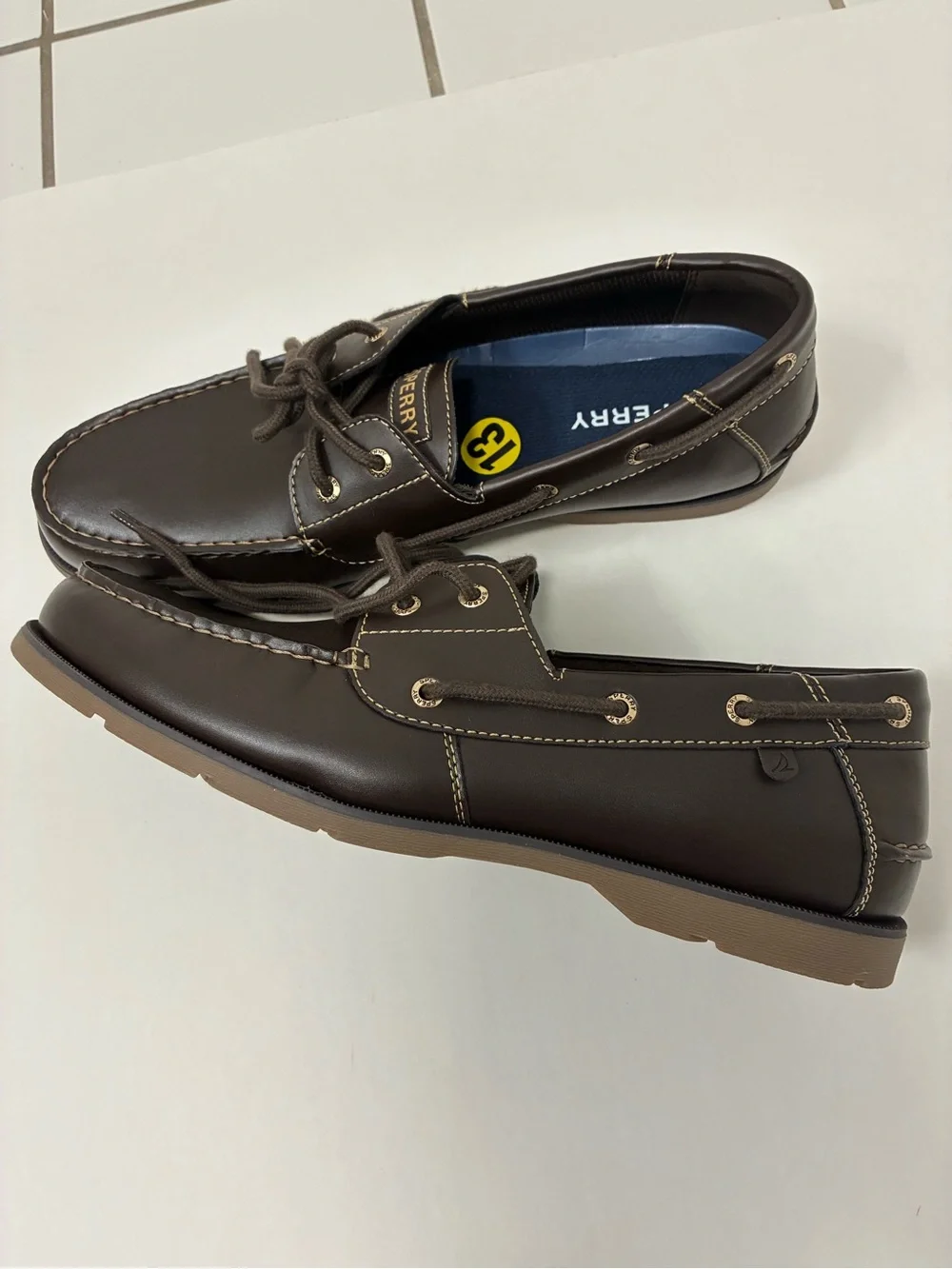 Sperry Men's Dark Brown Leather Lace-Up Boat Shoes Size 13